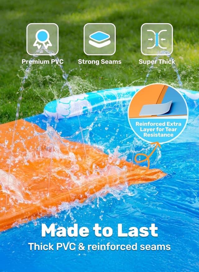 Detalle de JOYIN 685cm Lawn Water Slide with Built-in Sprinkler and 2 Bodyboards (22.5ft Waves Double + Triple)