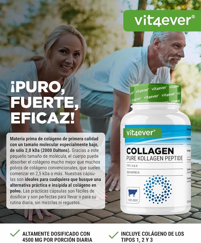 Detalle 2 de Colágeno 300 Cápsulas 💊 4500mg Péptidos Bioactivos Vitaminas