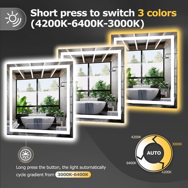 Detalle 2 de Hivone 36x36 LED Bathroom Mirror, Dimmable 🪞