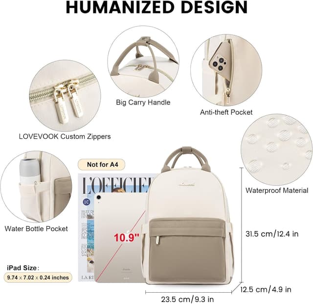 Detalle 2 de LOVEVOOK Small Women’s Fashion Backpack (Nylon, Waterproof) – Mini City Daypack for School & Travel