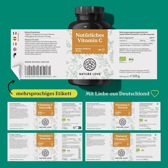 Thumbnail 4 de NATURE LOVE® Natürliches Vitamin C 180 Kapseln 💊