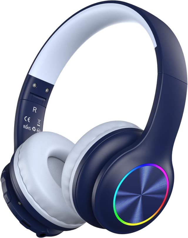 Detalle de Candy Bila Bluetooth Kinderkopfhörer „Marineblau“ mit LED, HD-Mikrofon und 85h Spielzeit