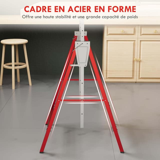 Thumbnail 3 de HOMCOM Lot de 2 tréteaux Pliables télescopiques Hauteur réglable 80–130 cm Rouge