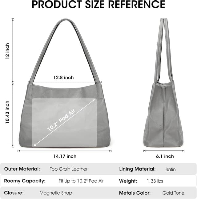 Detalle de Kattee Soft Women Genuine Leather Tote Hobo Shoulder Bag with Magnetic Snap Closure (Medium)