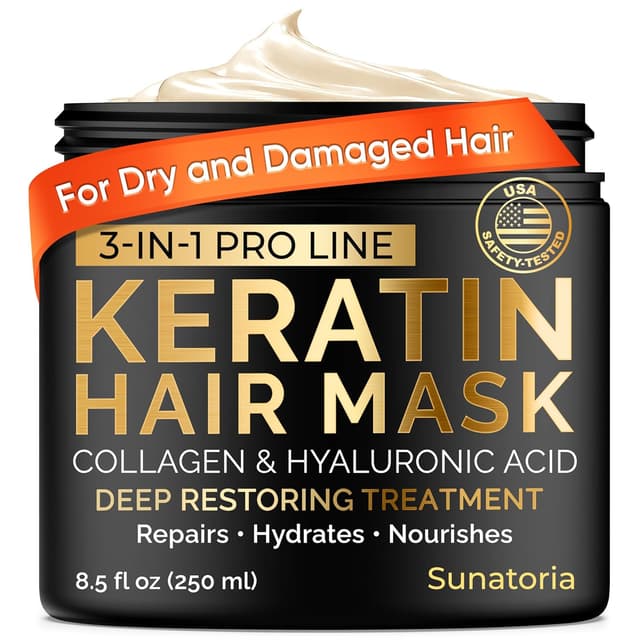 Detalle de SUNATORIA Keratin Hair Mask (Deep Repair) with Hydrolyzed Keratin & Hyaluronic Acid, Sulfate-Free, Paraben-Free — 8.5 fl oz