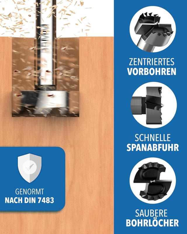 Detalle de Forstnerbohrer-Set 8-teilig 12–40 mm inkl. Aufbewahrungsbox – Präzisionsbohrer für Holz, Scharniere & Möbelbau
