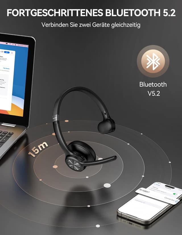 Thumbnail 3 de TECKNET Bluetooth Headset mit Mikrofon