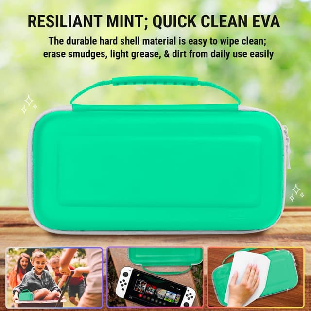 Detalle de Orzly Tragetasche für Nintendo Switch OLED – Hülle mit Zubehör- & Spiele-Ablagefach, Geschenkverpackung