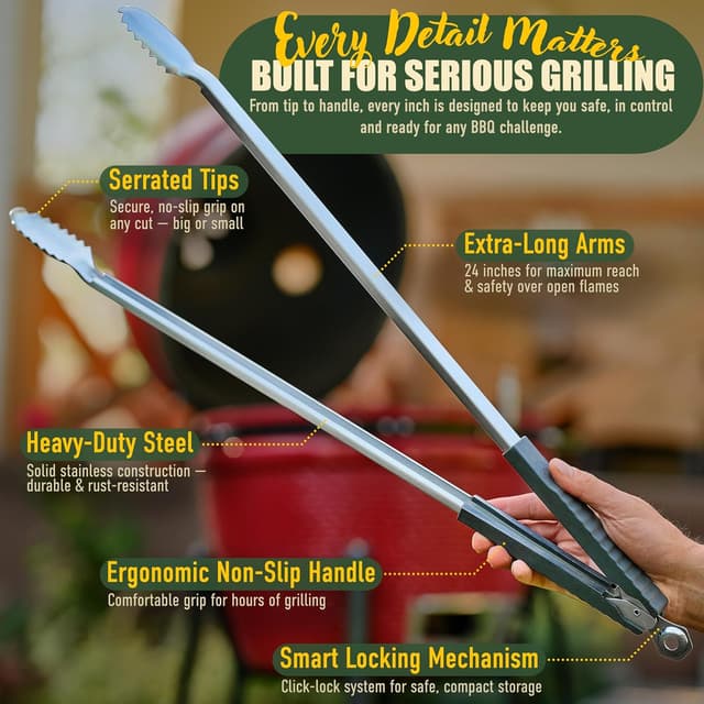 Thumbnail 1 de 24 inch BBQ Tongs Stainless Steel Grill Tongs 🍖