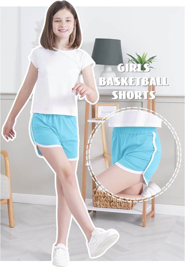 Detalle de Aikuco 5 Packs Girls Soccer Shorts (Toddler to Youth) Quick-Dry Athletic Gym & Running Shorts