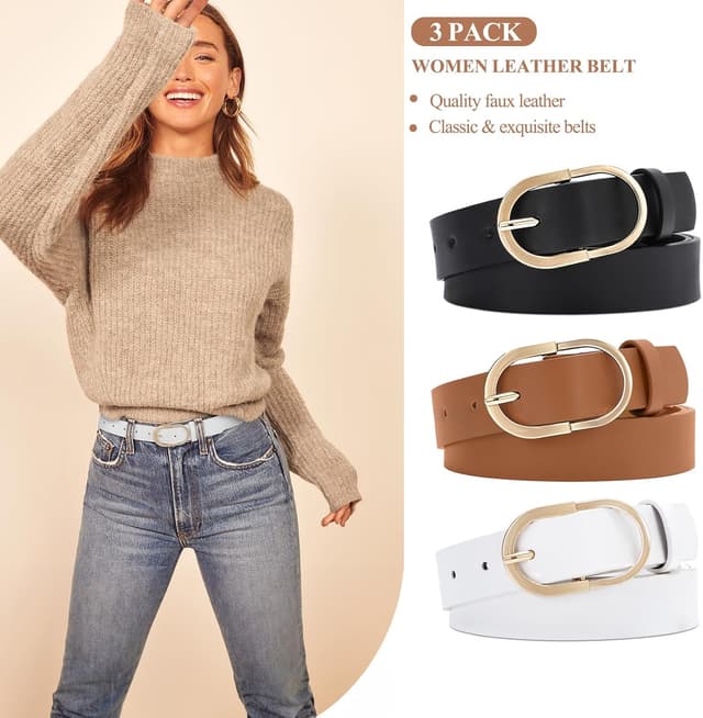 Thumbnail 4 de XZQTIVE 3 Pack Women's Leather Belt 1.3in