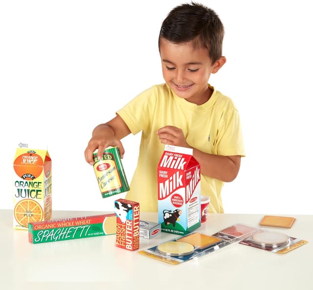 Detalle de Melissa & Doug Fridge Fillers Grocery Play Food Cartons (8 Pieces) Wooden Toy Groceries