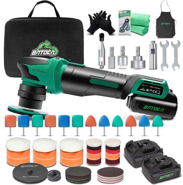 Detalle de BATOCA S4 Cordless Mini Car Polisher / Buffer (Rotary & Dual Action) with 2x 12V 2.5Ah Batteries, 1 & 3 inch Kit