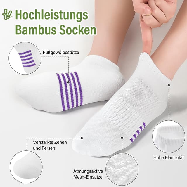 Detalle de Effeet Bambus Sneaker Socken Damen (6/12 Paar) – atmungsaktive, gepolsterte Laufsocken 39–42