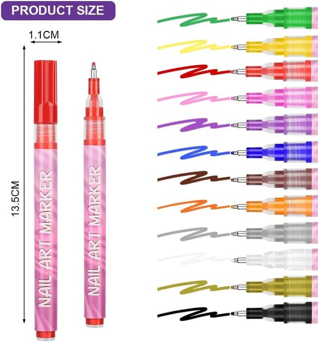 Detalle 2 de LOPHE Penne per nail art con 12 matite colorate (0,5 mm) per graffiti e decorazioni fai da te