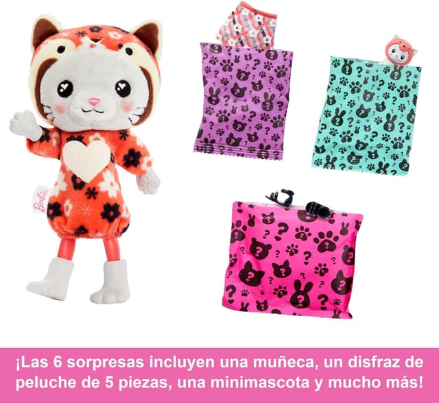 Detalle 1 de Barbie Chelsea Cutie Reveal Gatito Panda Rojo 🐼 Juguete +3 Años