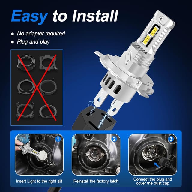 Detalle de AUXIRACER H4 LED 6500K blanc froid (pack de 2) avec ventilateur intégré – Plug and Play