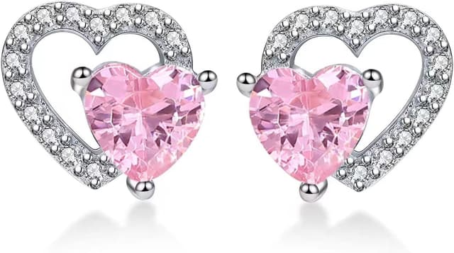 Detalle de Qings Damen Geburtsstein Ohrstecker Herzform aus 925er Sterlingsilber