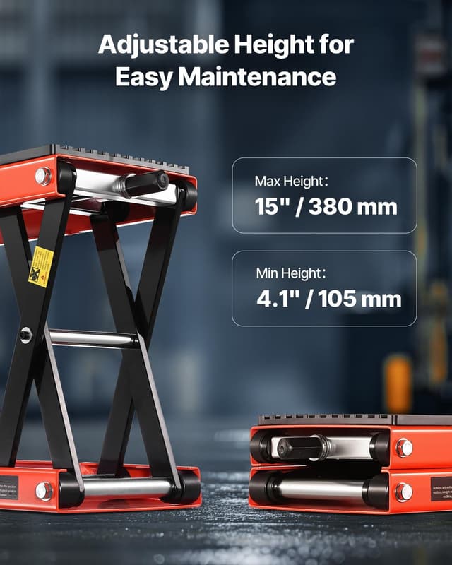 Detalle de VEVOR Motorradheber mit Höhenverstellung 105–380 mm (bis 544 kg) – Scherenhebebühne mit Ratsche & Kurbel