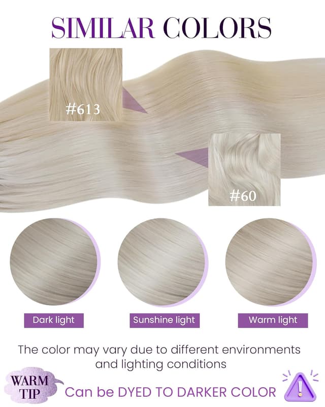 Detalle 2 de LaaVoo Echthaar Bonding Extensions mit Keratin-Bondings – Platinblond, #60, 55 cm (50 g/50 S)