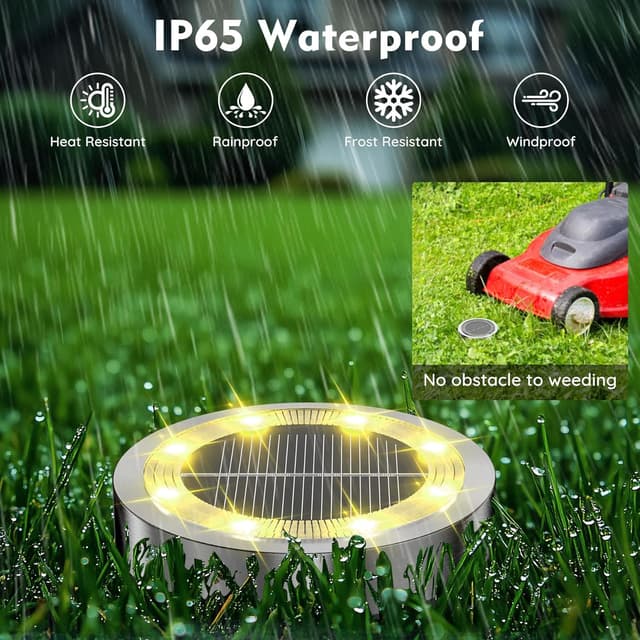 Detalle 2 de Dankeled 12er-Set Solar-Bodenleuchten außen (8 warmweiße LEDs) – IP65, Edelstahl/Kunststoff
