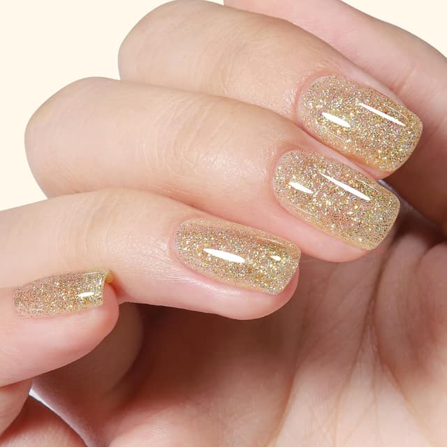 Detalle 2 de TOMICCA UV-Nagellack Glitter Gold (15 ml) für UV/LED – Gel-Nagellack für Winter- & Nail-Art