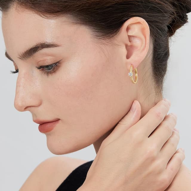 Thumbnail 6 de Jiamiaoi Creolen Ohrringe aus Edelstahl mit 18K Weißgold-Vergoldung, Huggie Hoop (18/21/25 mm) – Silber & Gold