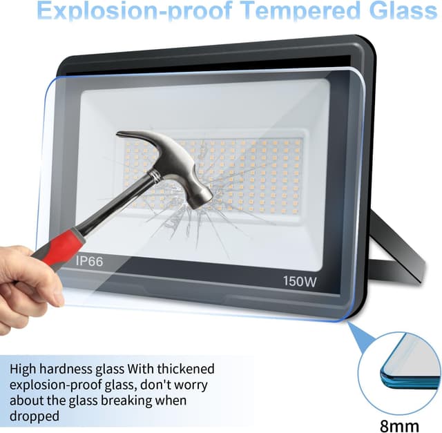 Detalle de Jefedana 150W LED Außenstrahler 15.000 lm, 3.000 K Warmweiß, IP66, 120° mit 180 LED-Chips