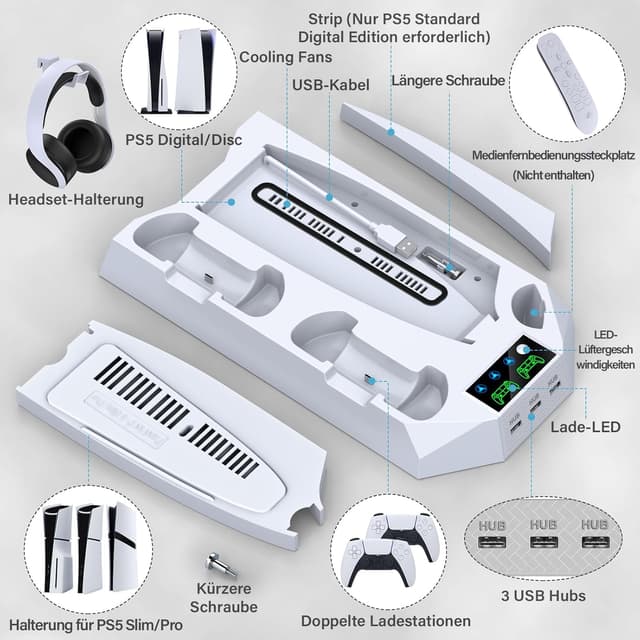 Thumbnail 4 de ZRZLMVP PS5 Standfuß Kühler mit Ladestation