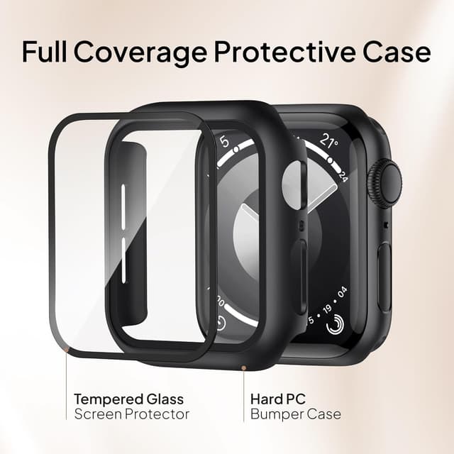 Detalle de Raradev 3-in-1 braided strap case & 9H tempered glass for Apple Watch (46mm, black) – compatible with SE3 & Series 11 to 4