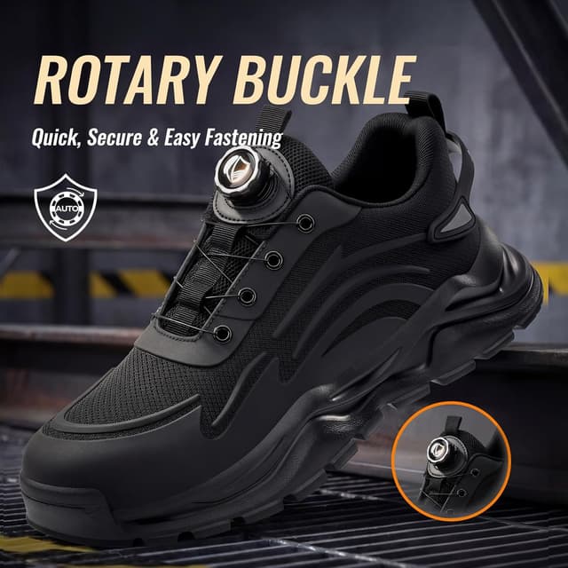 Detalle de GUSAYEX Steel Toe Cap Trainers for Men – Lightweight Breathable Work Shoes with Swivel Buckle Laces