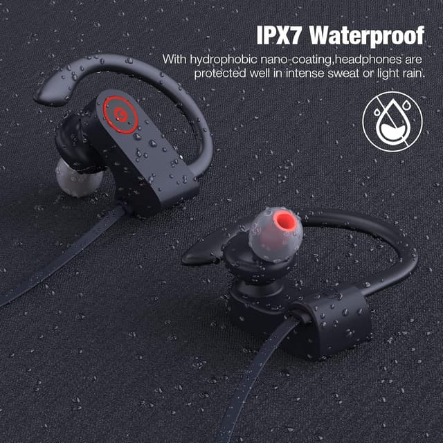 Detalle de NUASI Wireless Bluetooth 5.3 Sports Headphones (IPX7, Deep Bass) – Black