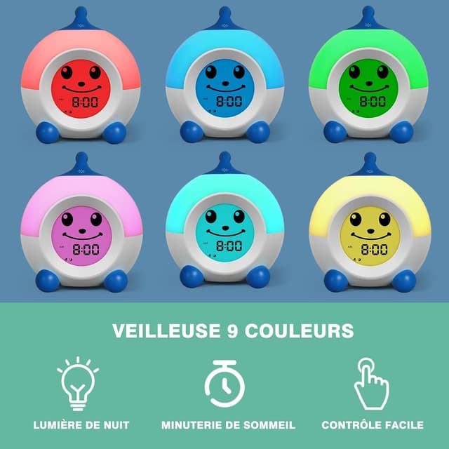 Detalle de I·CODE Reveil Enfant jour/nuit avec veilleuse et fonction sieste (bleu)
