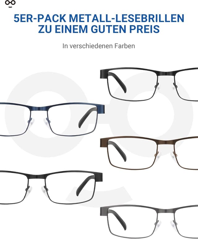 Detalle de JOLISU 5-teilige Lesebrille Herren mit Blaulichtfilter, dünnem Metallrahmen und UV400 (HD-Gläser)
