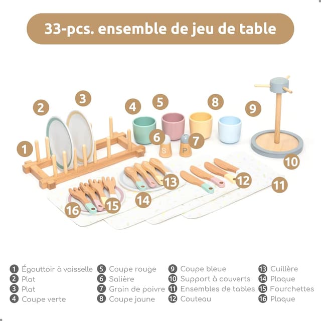 Thumbnail 4 de UMU Grand ensemble de vaisselle en bois 28 pièces 🍽