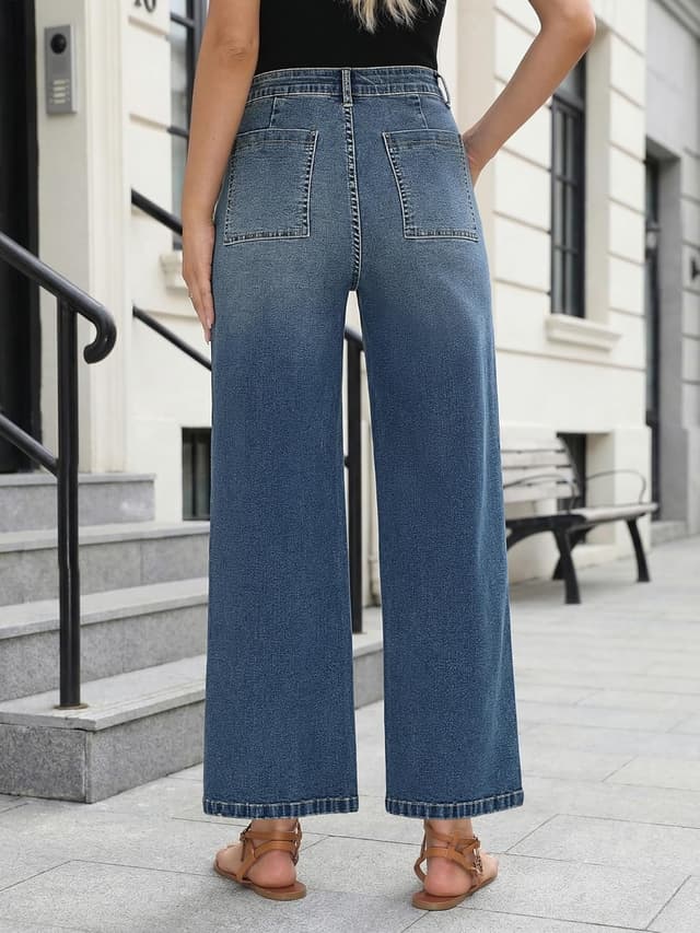 Detalle 2 de StylSense Baggy Jeans Damen High Waist Wide Leg Stretch – 7/8 Jeanshose mit geradem Bein