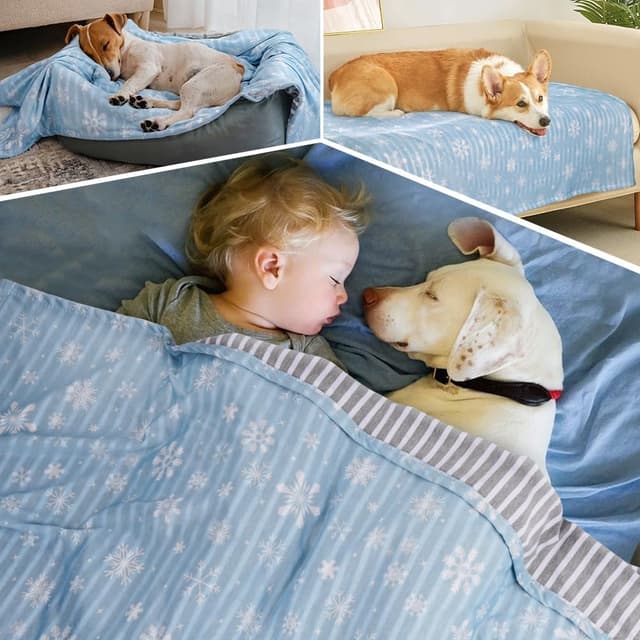Thumbnail 6 de Deamoser Reversible Cooling Pet Blanket (Ice Silk & Natural Cotton) 104x76cm, Blue