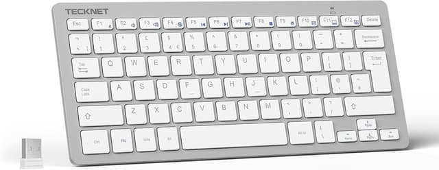 Detalle de TECKNET 2.4G Wireless Keyboard (Silver) – ultra-slim compact mini keyboard with media hotkeys