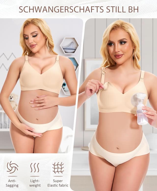 Detalle de QooNoo Still-BH ohne Bügel für Schwangerschaft & Stillen – gepolsterte Soft-Bralette aus Baumwolle/Stretch