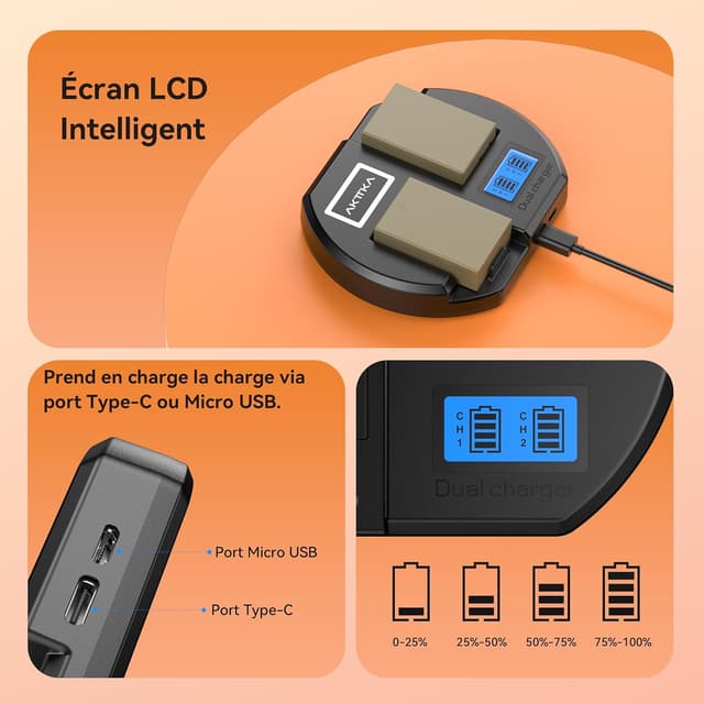 Detalle 2 de AKTTKA LP-E17 1500mAh batteries + chargeur USB-C