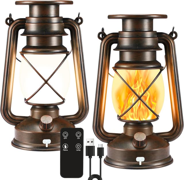Detalle de Solar Lantern Outdoor Hanging Solar Lights Flickering Flame LED Vintage Lantern (2 Pack) with Auto On/Off & Remote