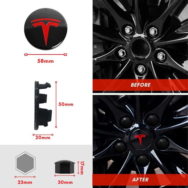 Detalle de Set coprimozzo e copribulloni Magic Select per Tesla Model 3 (4 coprimozzi + 20 tappi dadi ruota)