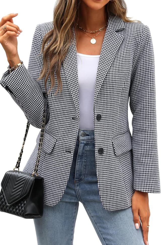 Thumbnail 5 de ELLEVEN Women's Lapel Plaid Boyfriend Blazer 2
