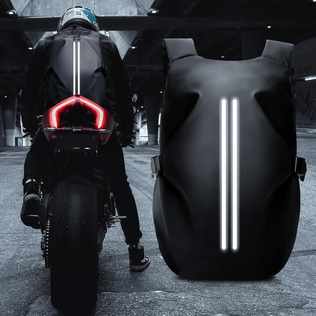 Detalle de HYC00 Large Motorcycle Helmet Backpack (Waterproof, Reflective) – Black