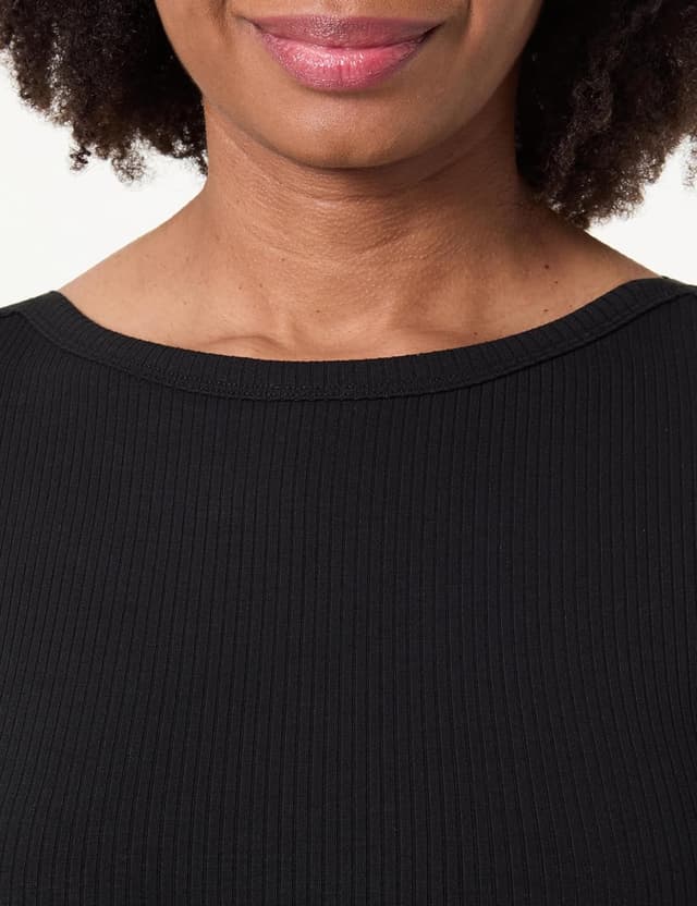 Detalle 2 de Tommy Hilfiger women’s ribbed midi fit & flare dress with boat neckline, Black, XL