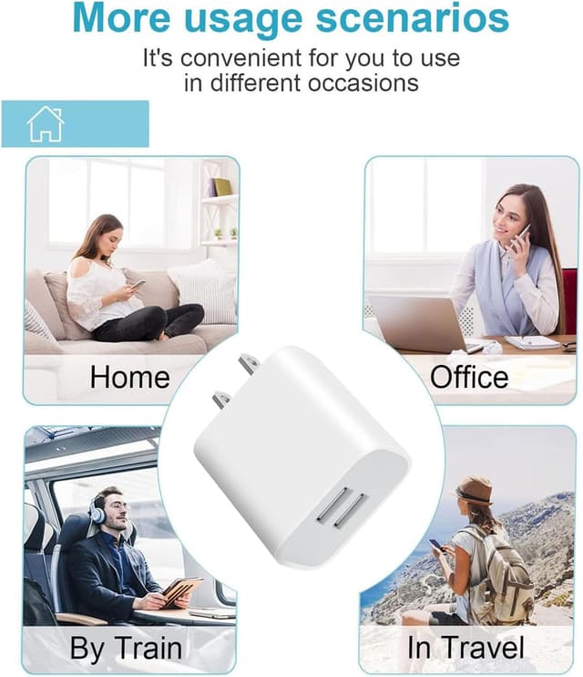 Detalle 2 de 4 Pack Dual-Port USB Wall Chargers (White) — 5V/2.1A USB Power Adapters for iPhone, Galaxy, Pixel & More
