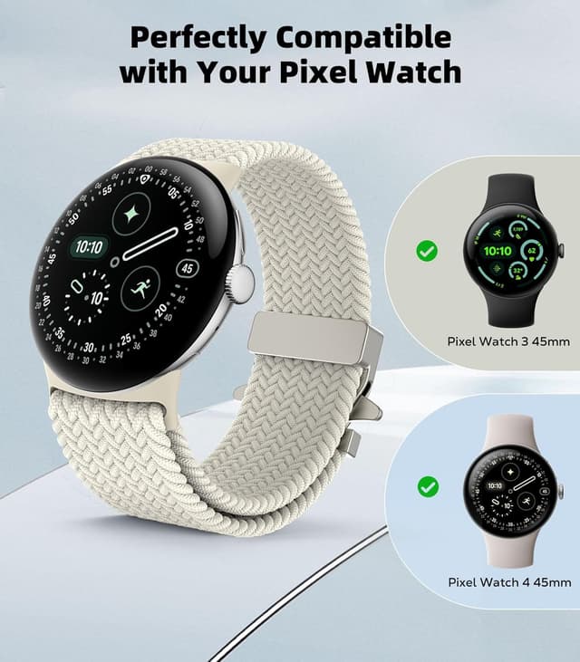 Detalle de Astorgos Braided Band for Google Pixel Watch 3/4 (45mm) – Elastic Nylon Sport Strap with Parachute Buckle