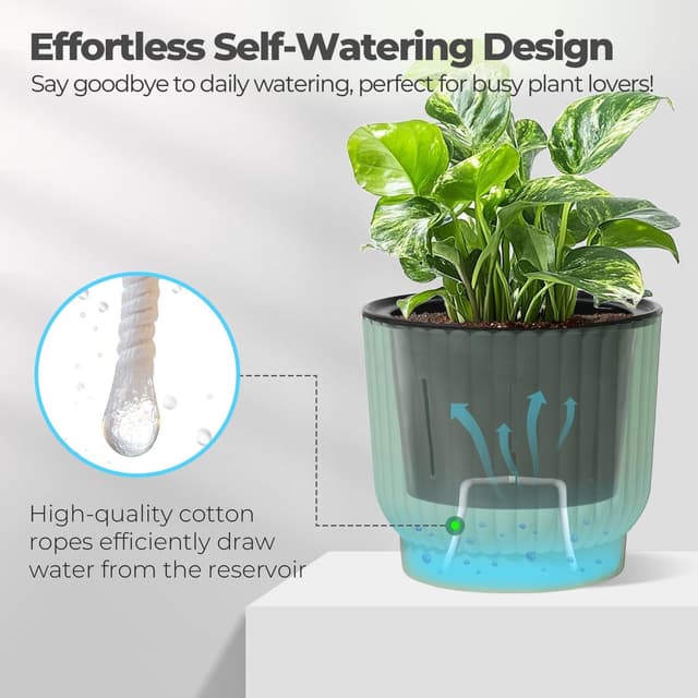 Detalle de T4U 18cm self-watering plant pots (4 pack) – indoor and outdoor planters for succulents, cacti and houseplants