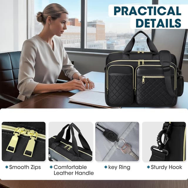 Detalle de RAINSMORE Laptop Bag for Women (17.3 inch) – Large Briefcase, Messenger & Travel Case in Black