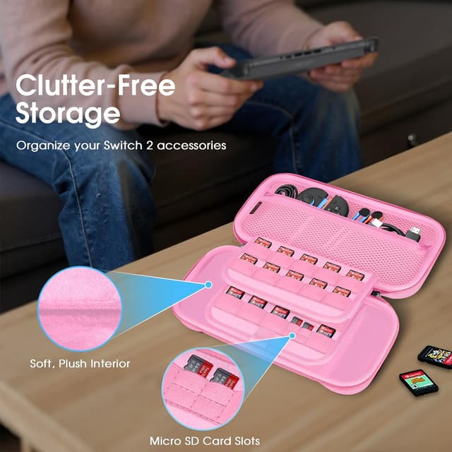 Detalle de FINTIE Tasche für Nintendo Switch 2 (2025) – Hartschale EVA, Mikrofaser-Innenseite und Spielkartenhalter
